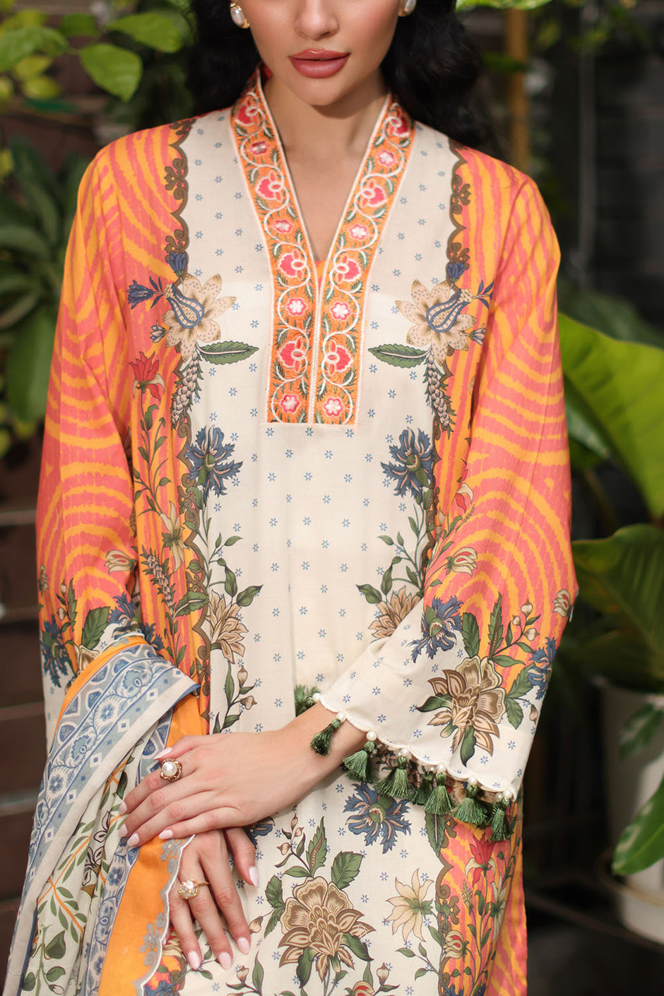3 Piece Printed Lawn Suit with Printed Lawn Dupatta and Lace