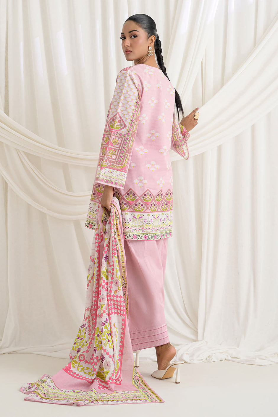 3 Piece Printed Mehsuri Stripe Lawn Suit with Printed Mehsuri Stripe Lawn Dupatta and Dyed Trouser