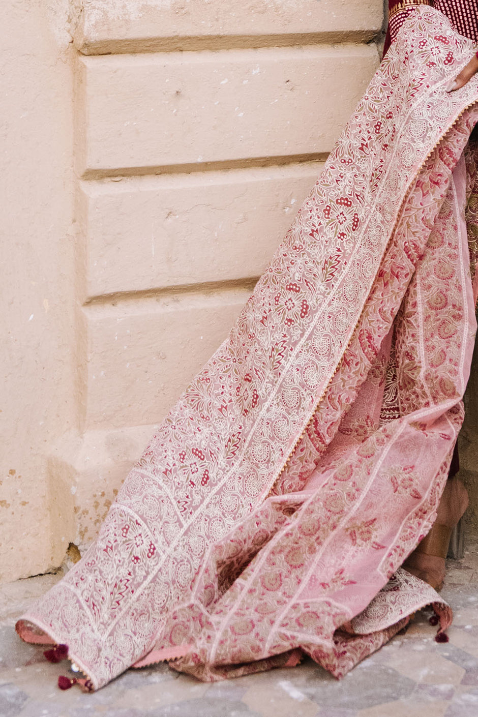 3 Piece Printed Cotton Silk Suit with Handwork and Lacquer Printed Organza Dupatta