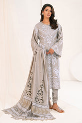 3 Piece Unstitched Embroidered Pashmina Suit with Gold and Lacquer Printed Shawl AP-52003