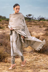 3 Piece Unstitched Embroidered Pashmina Suit with Gold and Lacquer Printed Shawl AP-52003 3 Piece Unstitched Embroidered Pashmina Suit with Gold and Lacquer Printed Shawl AP-52003