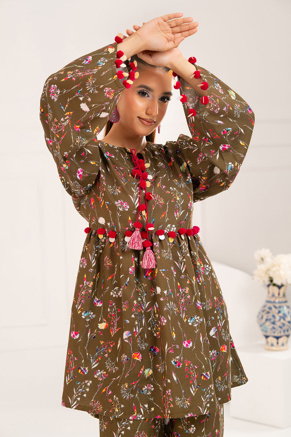 2 Piece Printed Slub Viscose Suit
