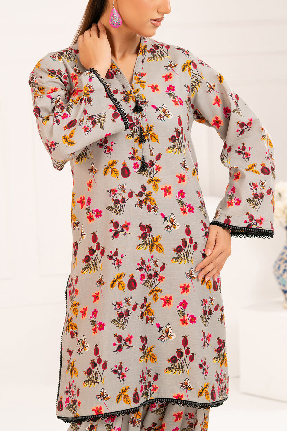 2 Piece Printed Slub Viscose Suit