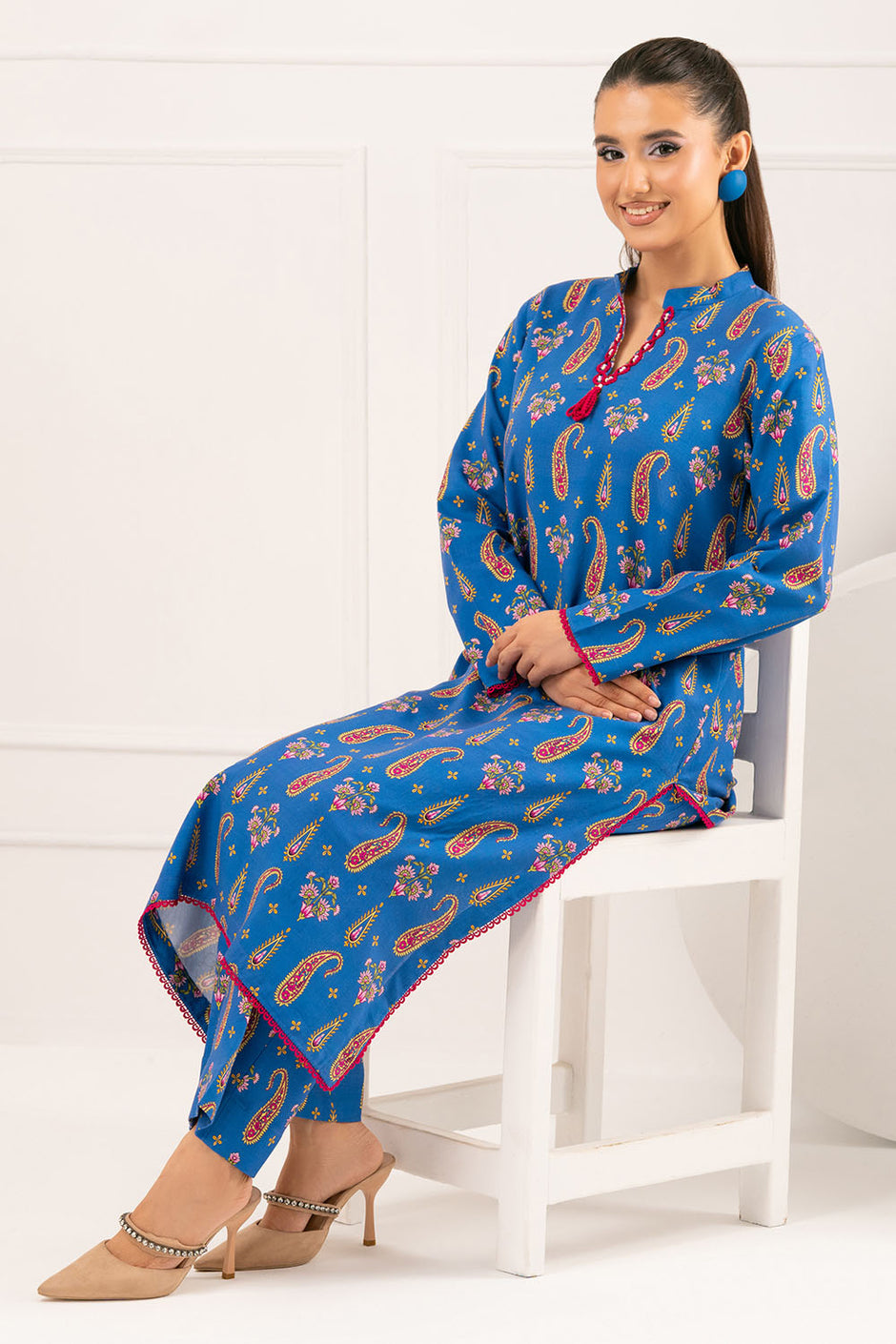 2 Piece Printed Slub Viscose Suit