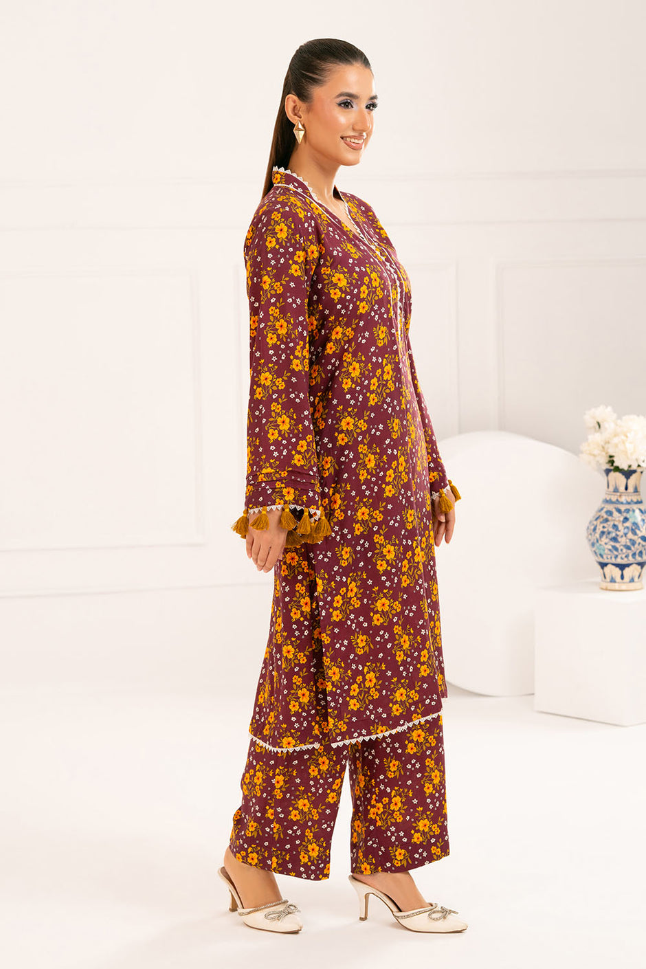 2 Piece Printed Slub Viscose Suit