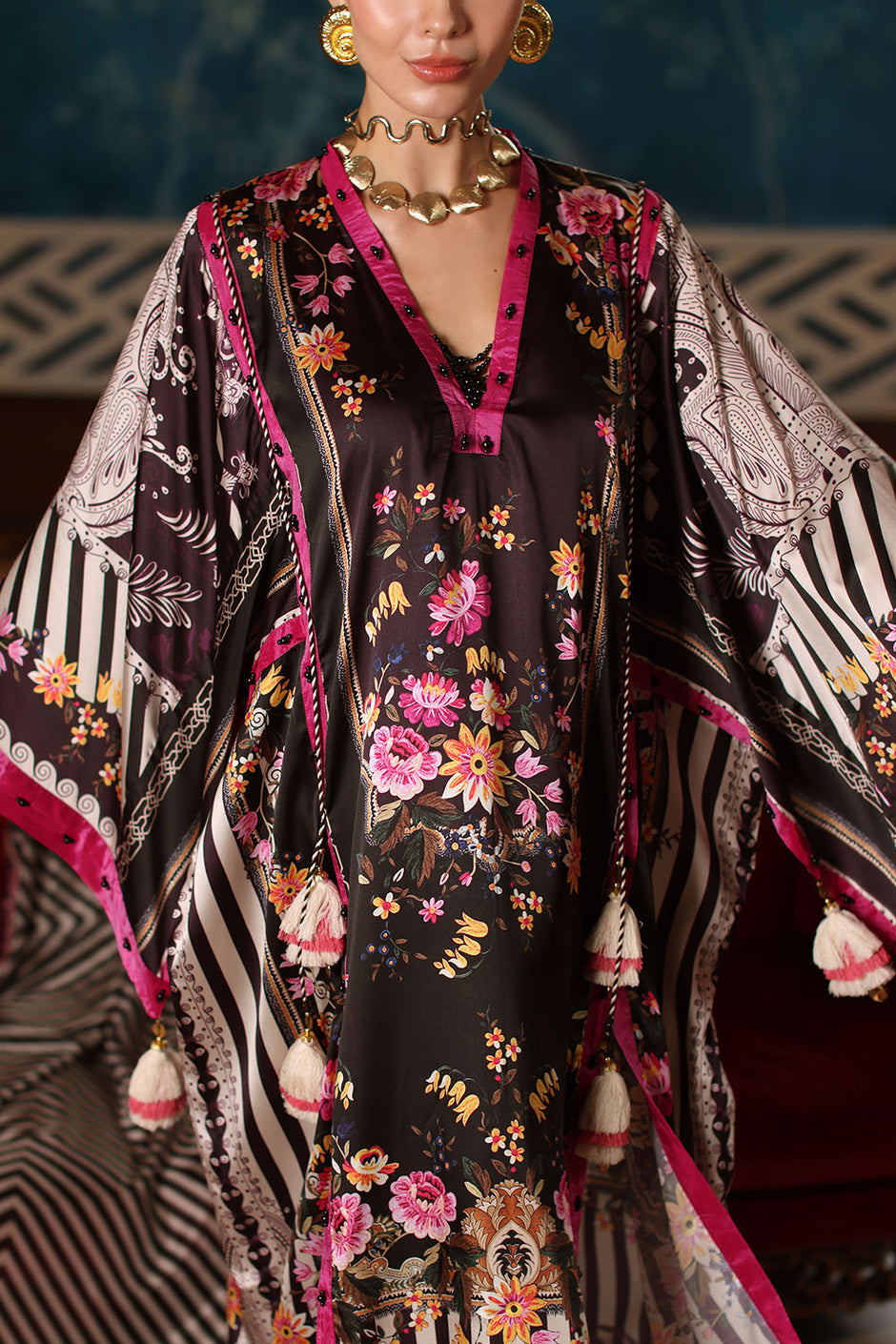 3 Piece Printed Charmeuse Silk Suit with Printed Tissue Silk Dupatta