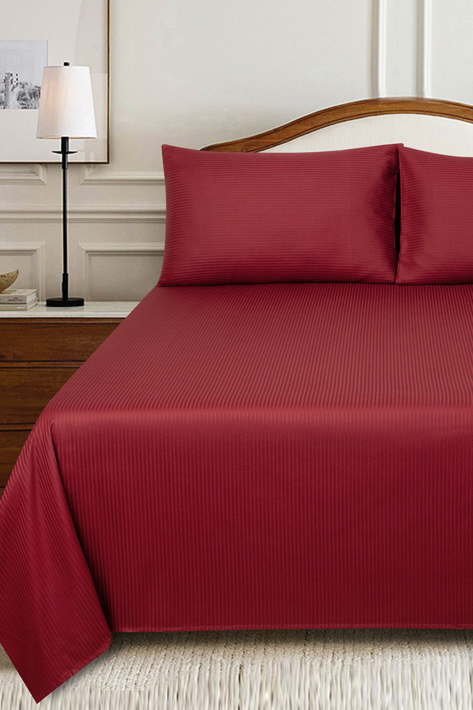Rosewood Stripe Satin Bed Sheet Set