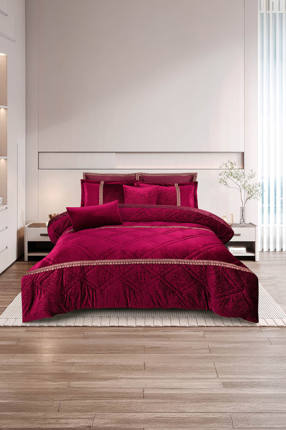 Russet Velvet Embossed Comforter Set