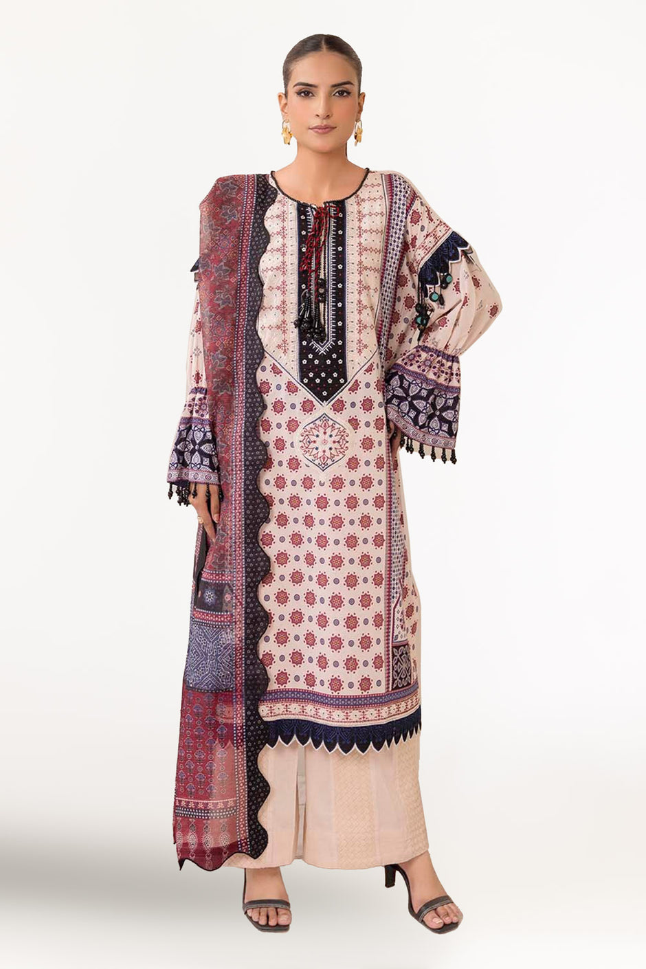 3 Piece Unstitched Embroidered Printed Lawn Suit SP-52069