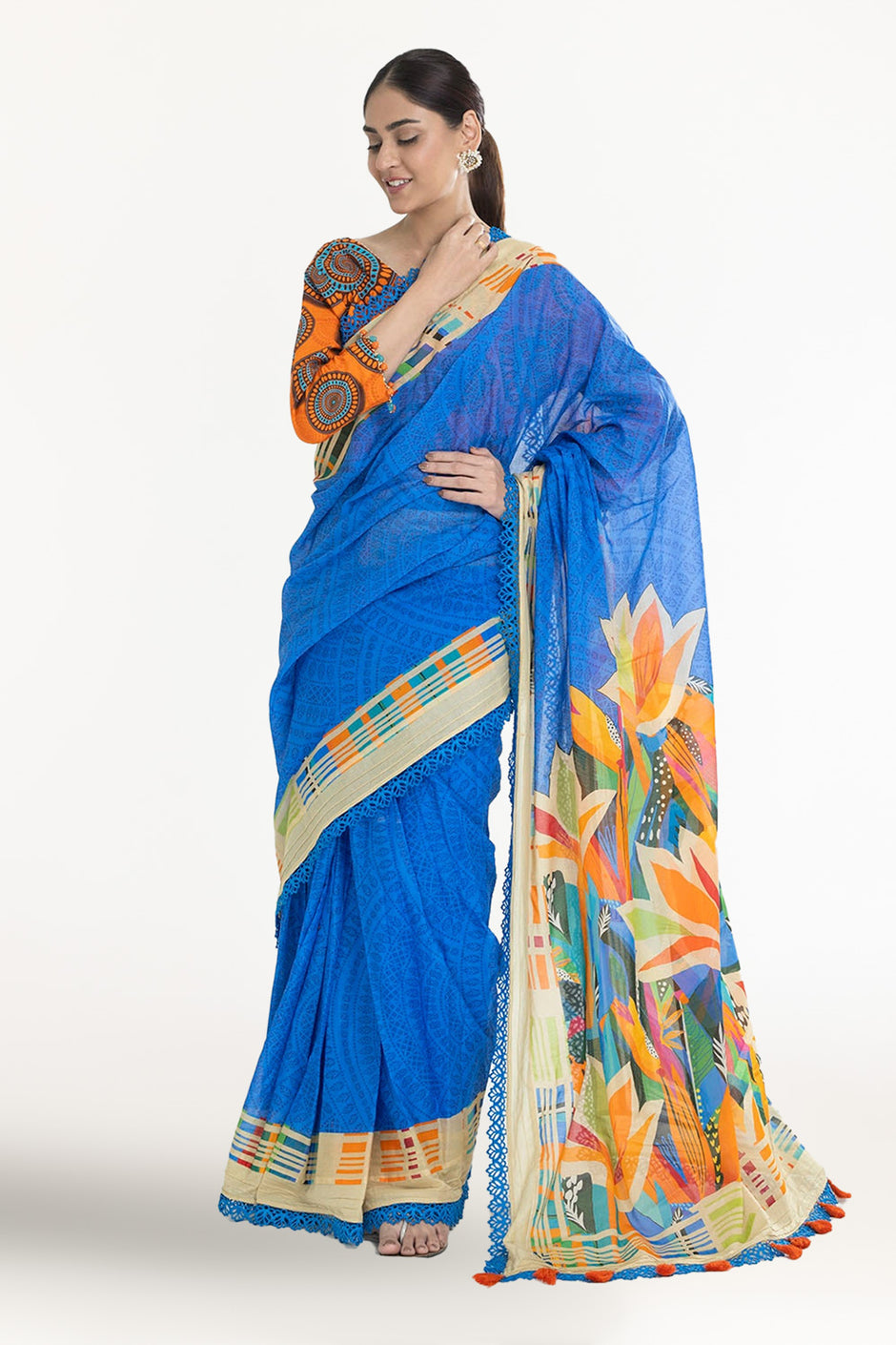 3 Piece Unstitched Denting Lawn Saree