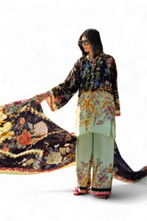 3 Piece Printed Silk Charmeuse Suit with Dupatta S-62002