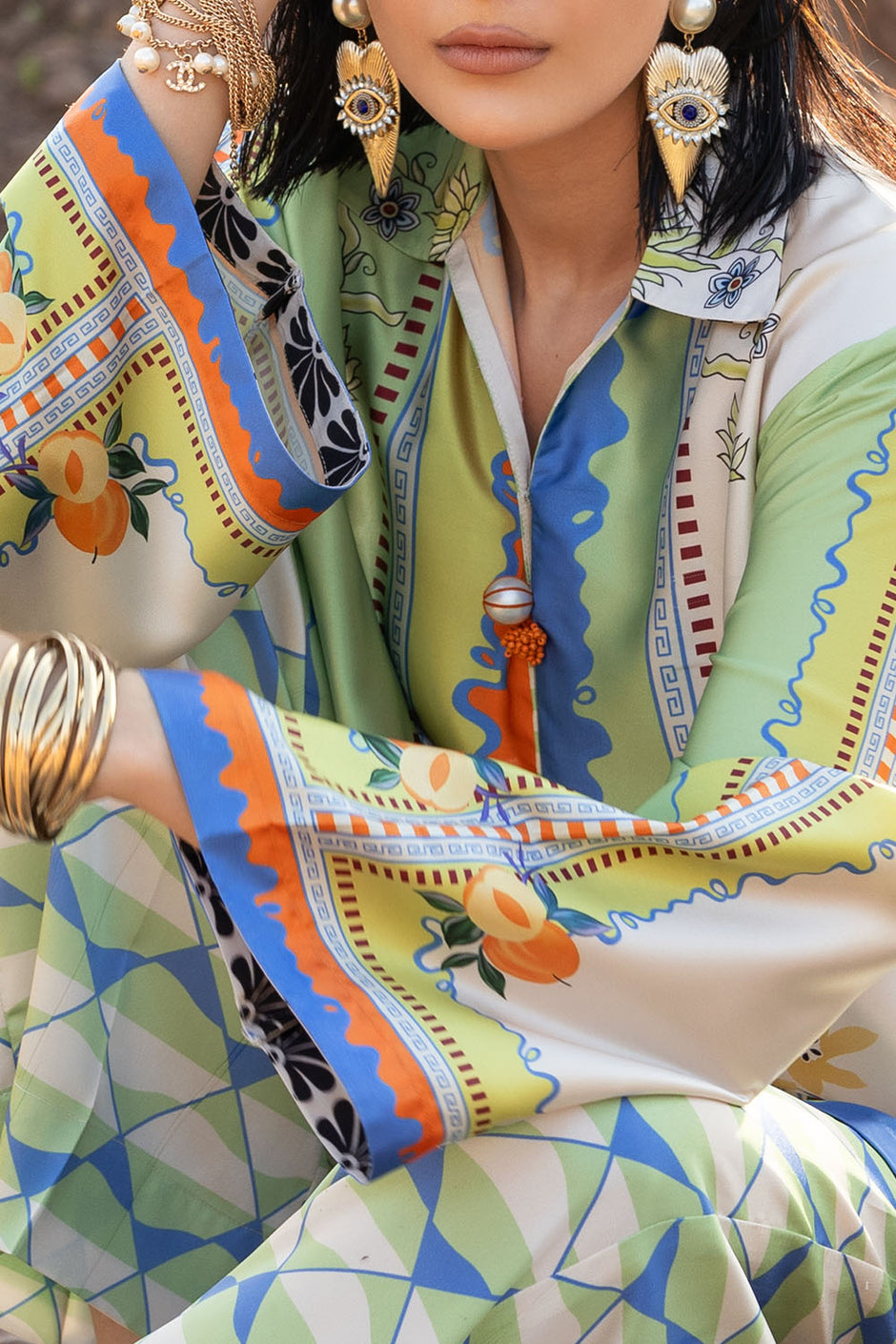 2 Piece Printed Charmeuse Silk Suit with Trouser
