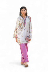 2 Piece Printed Charmeuse Silk Suit with Trouser TS-52005