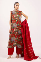 3 Piece Printed Lurex Jacquard Suit with Stripe Dupatta SP-52086