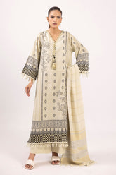 3 Piece Printed Lurex Jacquard Suit with Stripe Dupatta SP-52091