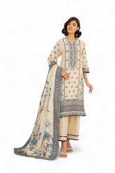 3 Piece Printed Stripe Khaddar Suit with Dupatta SD-52192
