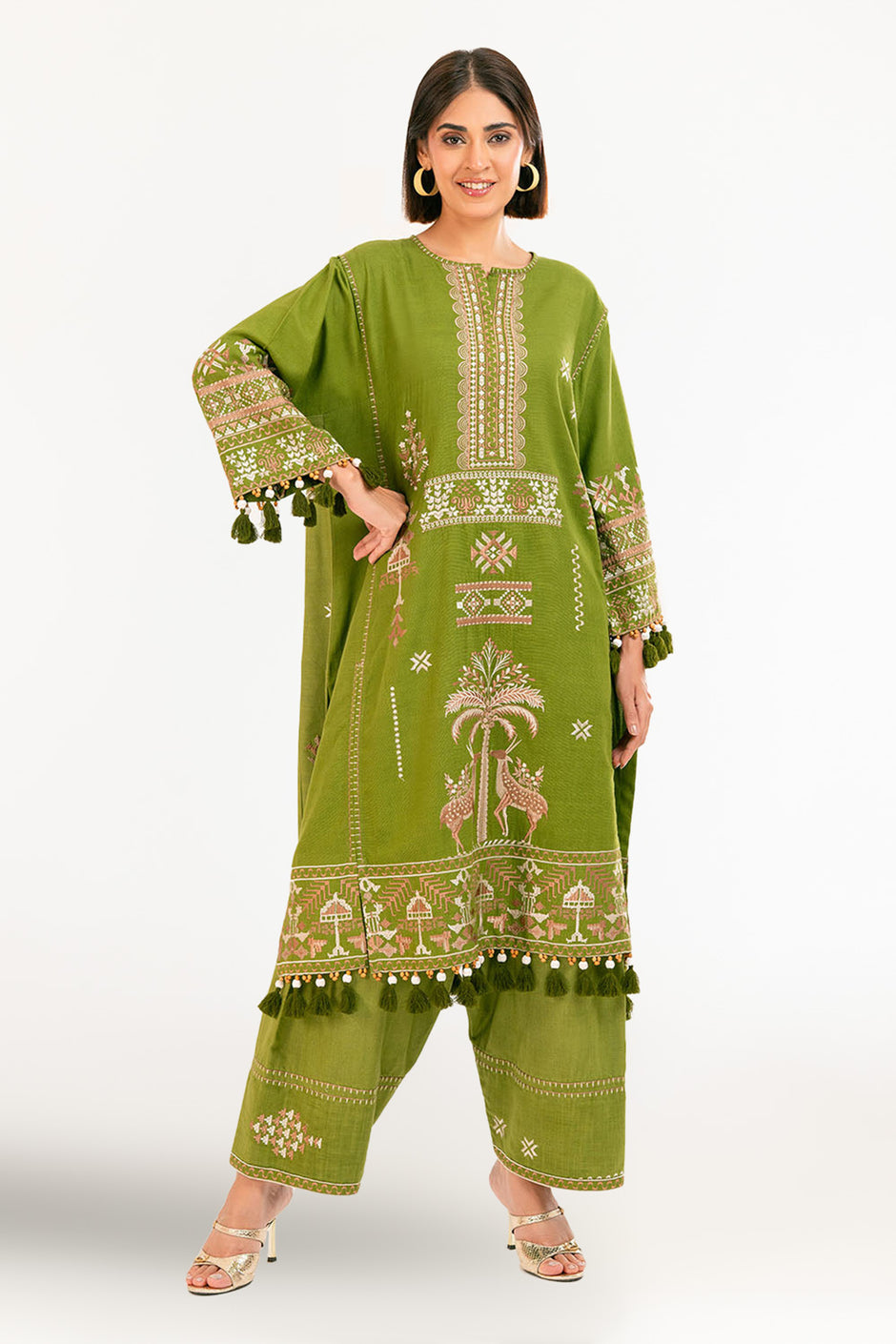 2 Piece Embroidered Khaddar Suit with Borders TK-52004