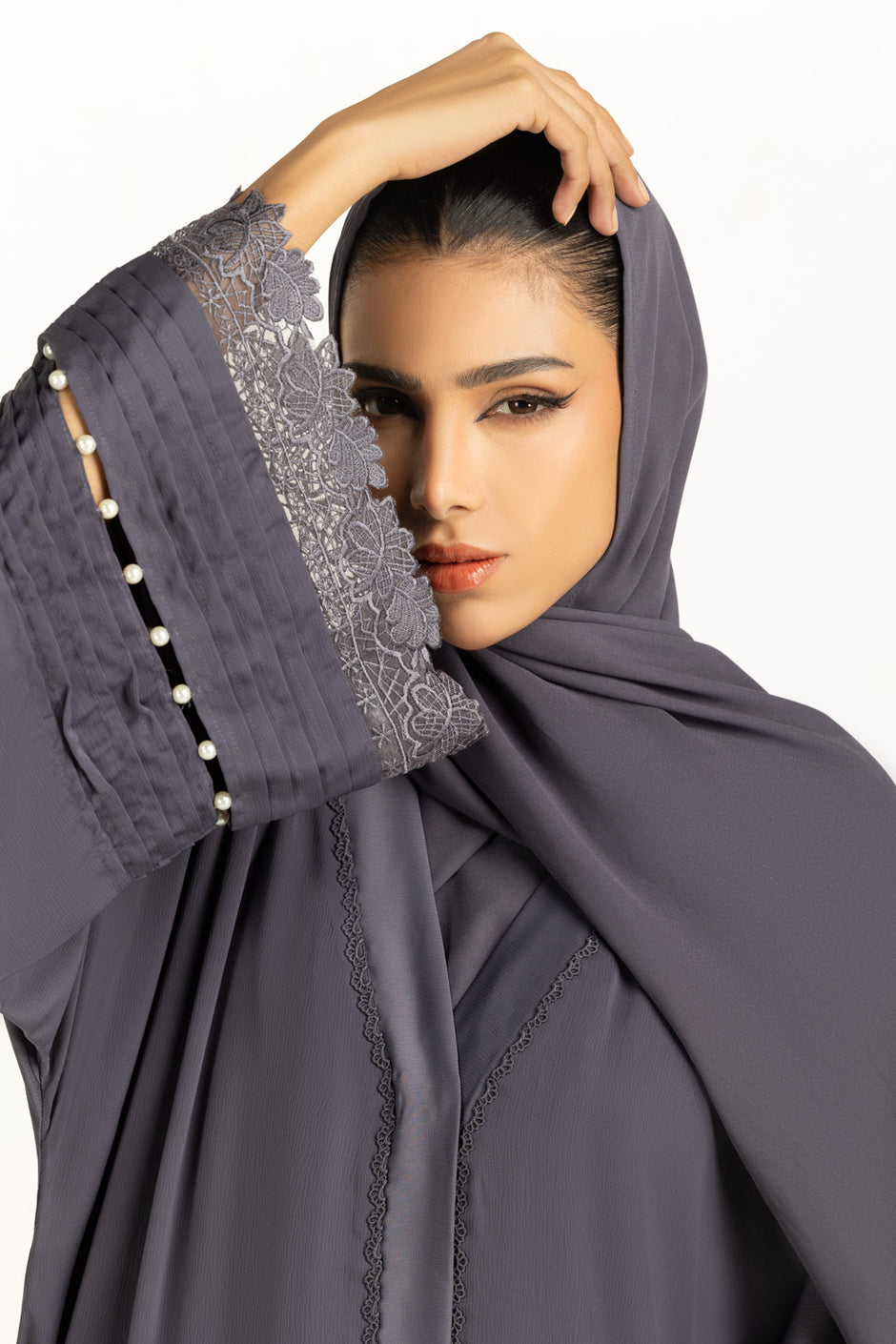 Viscose Georgette Embroidered Abaya With Embroidered Scarf