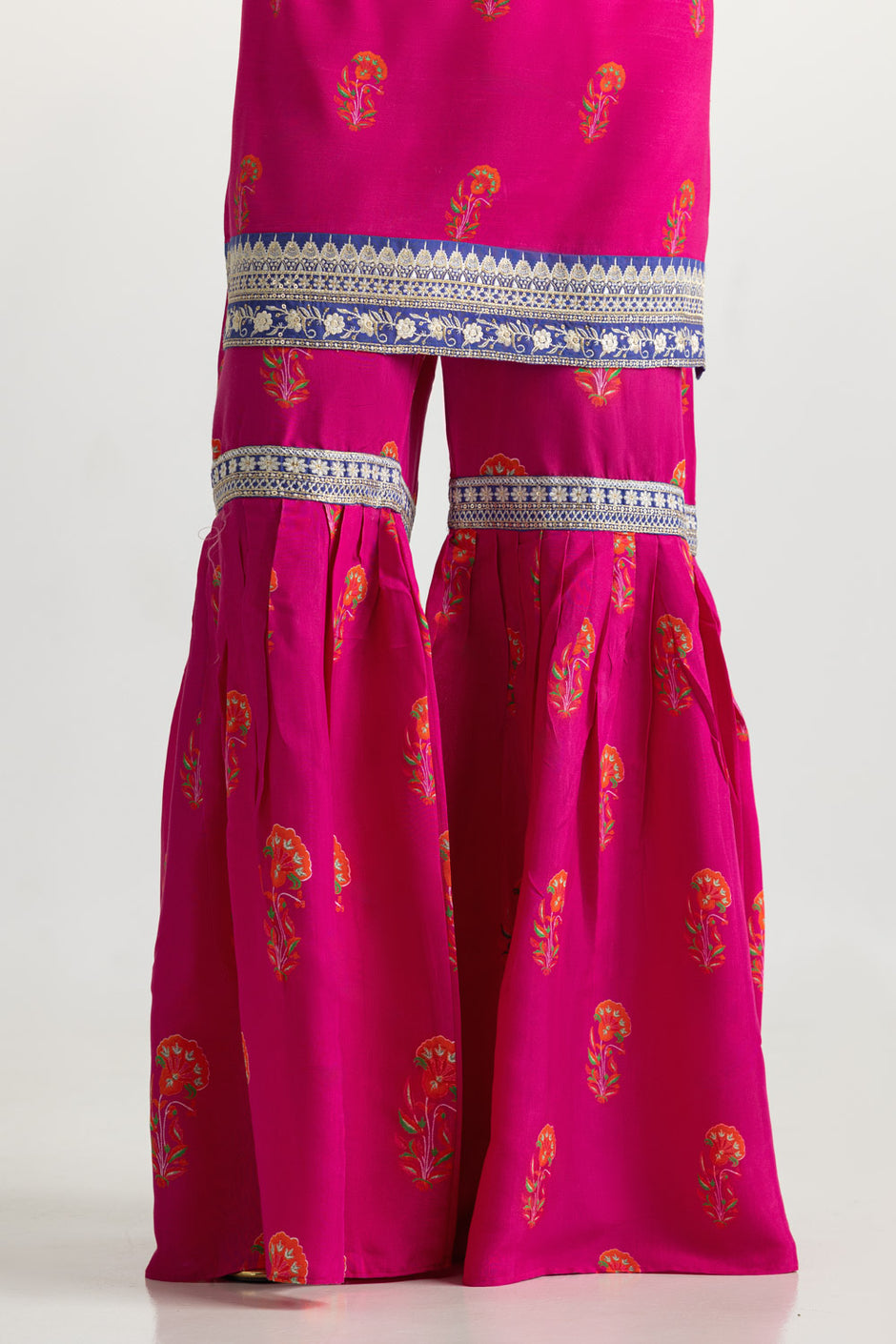 Viscose Raw Silk Printed Shirt And Gharara With Embroidered