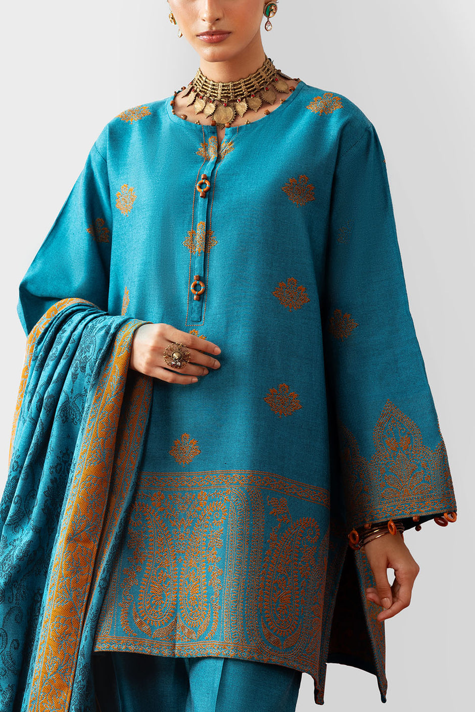 3 Piece Yarn Dyed Jacquard Suit with Dupatta