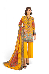 3 Piece Printed Khaddar Suit with Zari Cotton Dupatta SD-52180