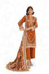 3 Piece Printed Khaddar Suit with Zari Cotton Dupatta SD-52182