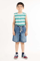Toddler Boy Aqua Blue Stripped Knit Top TBKT-2210080 A