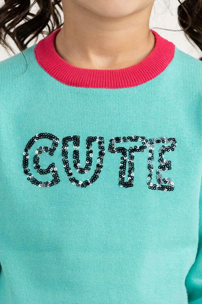 Toddler Girl Aqua Knit Sweater 224-611-023