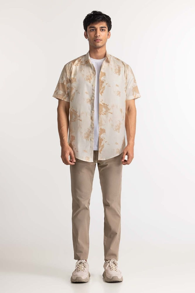 Beige Printed Casual Shirt MN-CS-SS24-029