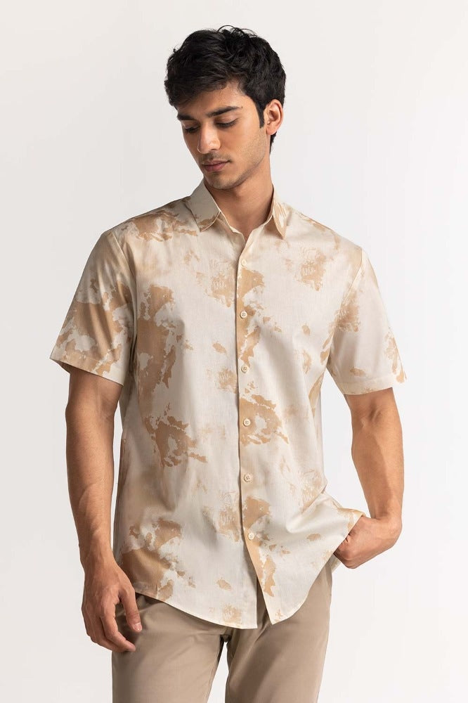 Beige Printed Casual Shirt MN-CS-SS24-029