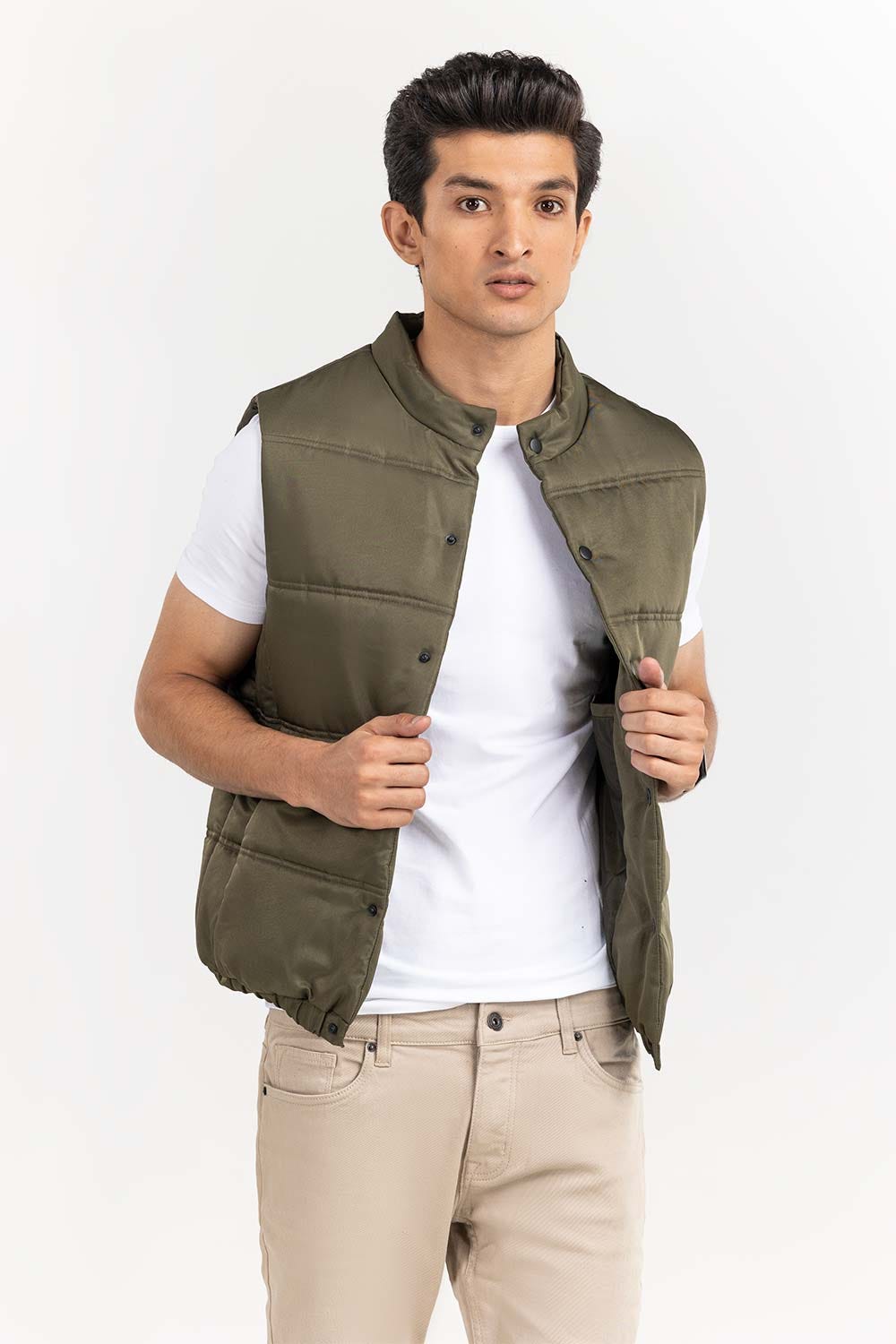 Beige Puffer Gilet JKT-WVST22-015