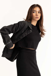 Black Charcoal Denim Button Down Shirt 224-217-018