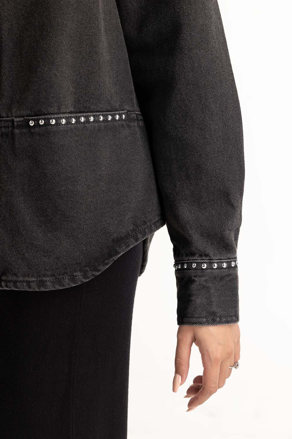 Black Charcoal Denim Button Down Shirt 224-217-018