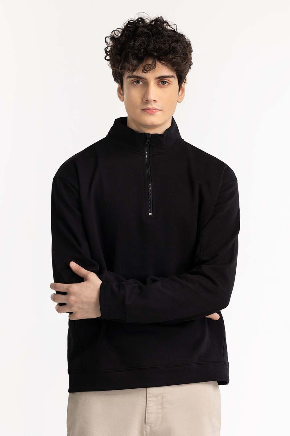 Black Half Zip Sweatshirt 224-112-010