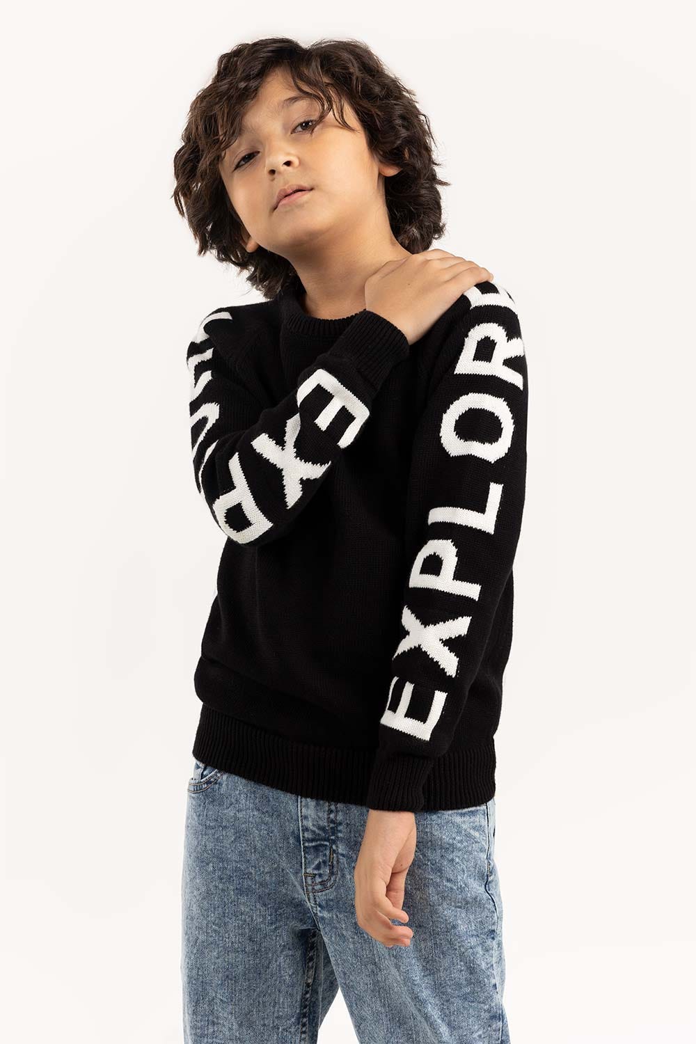 Junior Boy Black Knit Sweater 224-311-047