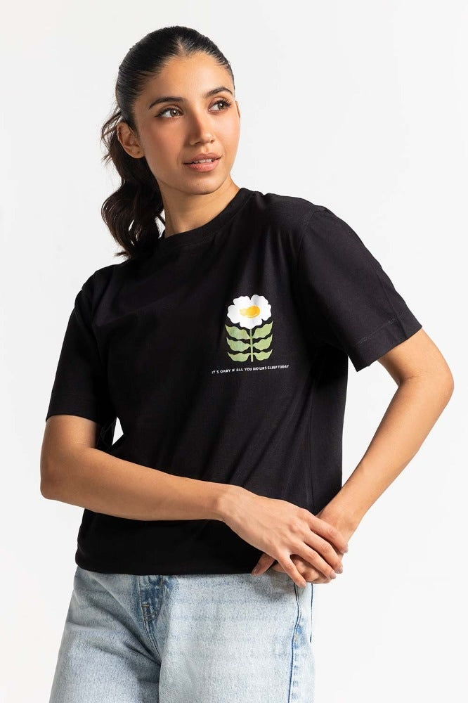 Black Printed Knit Top WM-KTP-SS24-030