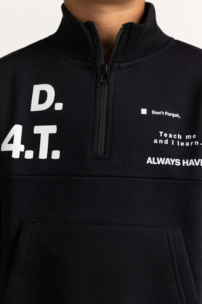 Black Printed Knitted Jacket 224-312-013