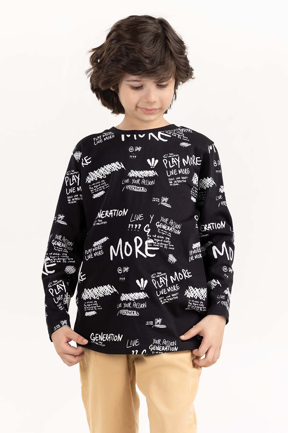 Junior Boy Black Round Neck T-Shirt 224 -313-017