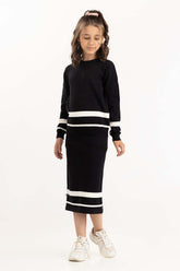 Junior Girl Black Striped Knit Short Skirt 224-416-310