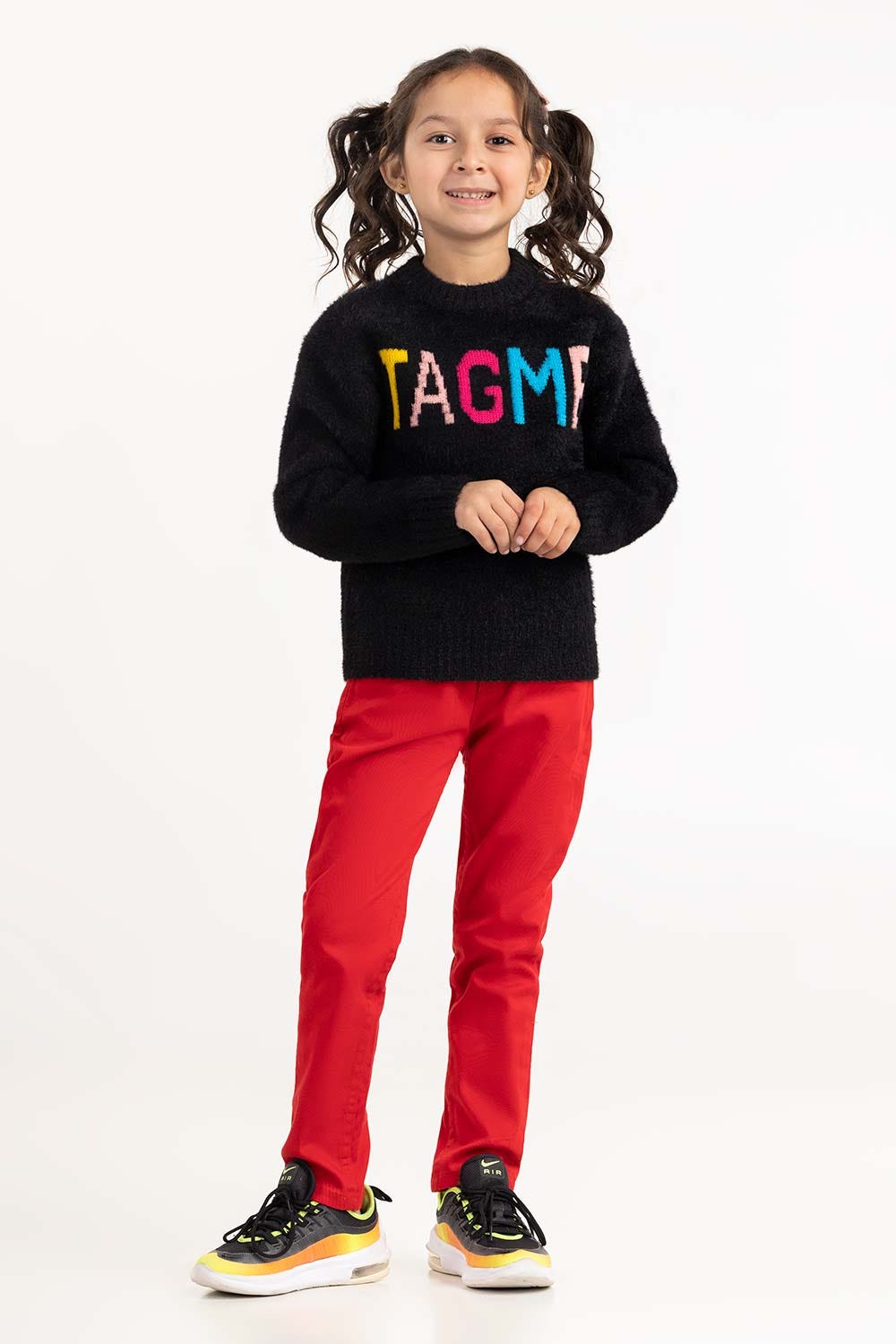 Toddler Girl Black Sweater With Round Neck 224-611-018