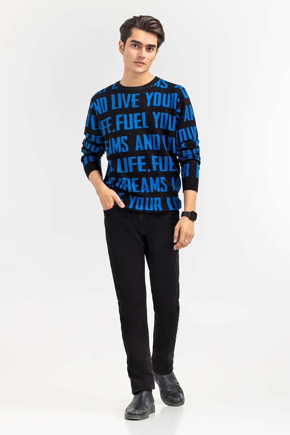 Black Text Crew Neck Sweater SWT-FFSCN22-269