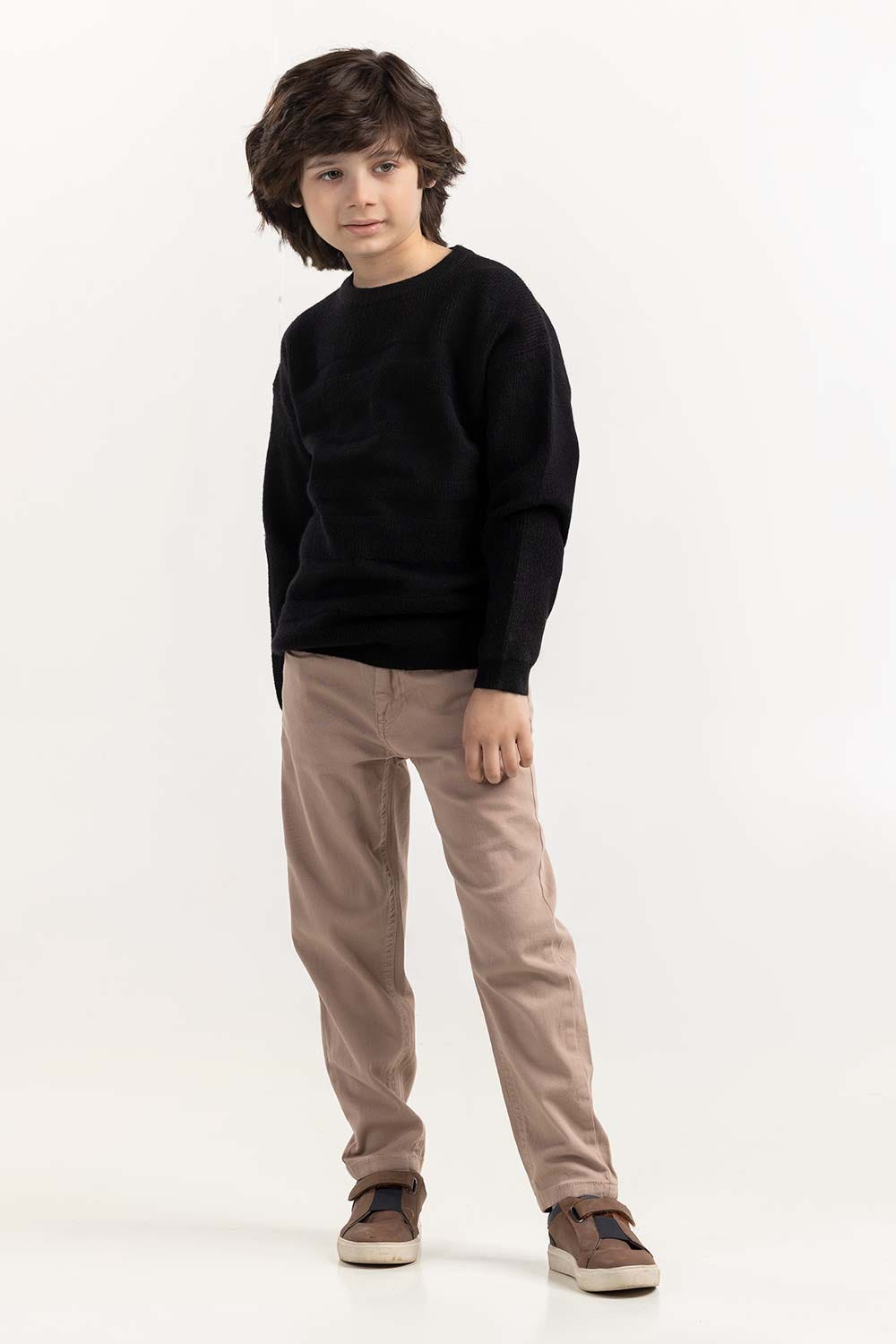 Junior Boy Black Textured Knit Sweater 224-311-013