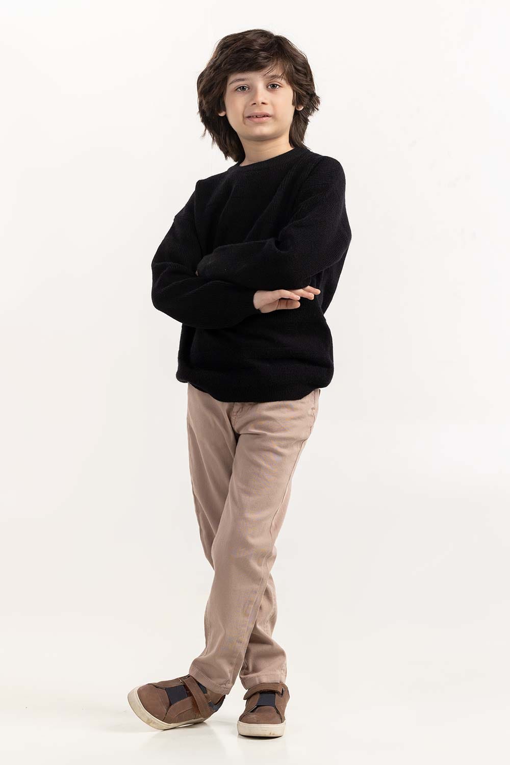 Junior Boy Black Textured Knit Sweater 224-311-013