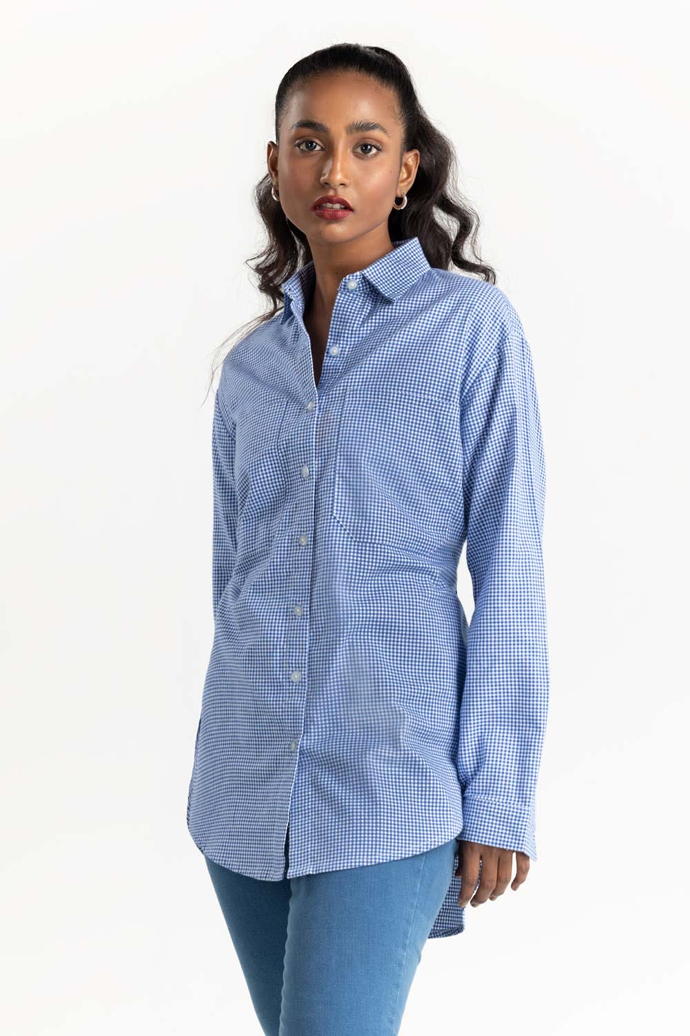 Blue Checkered Button Down Casual Shirt 224-217-031