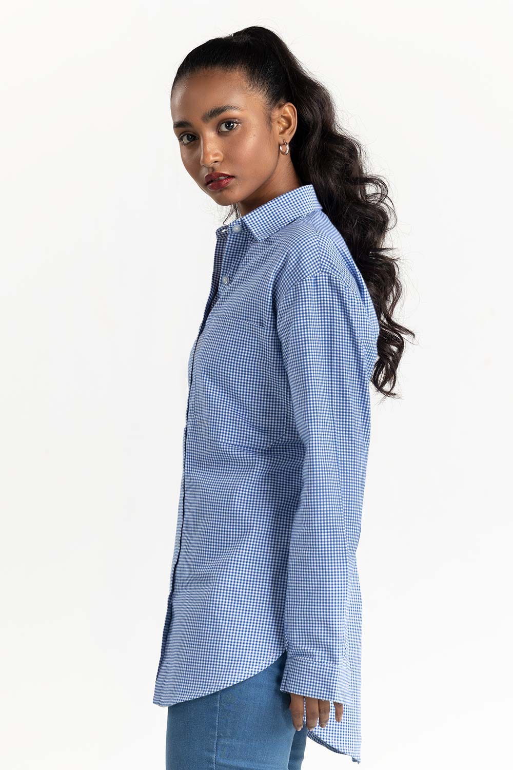 Blue Checkered Button Down Casual Shirt 224-217-031