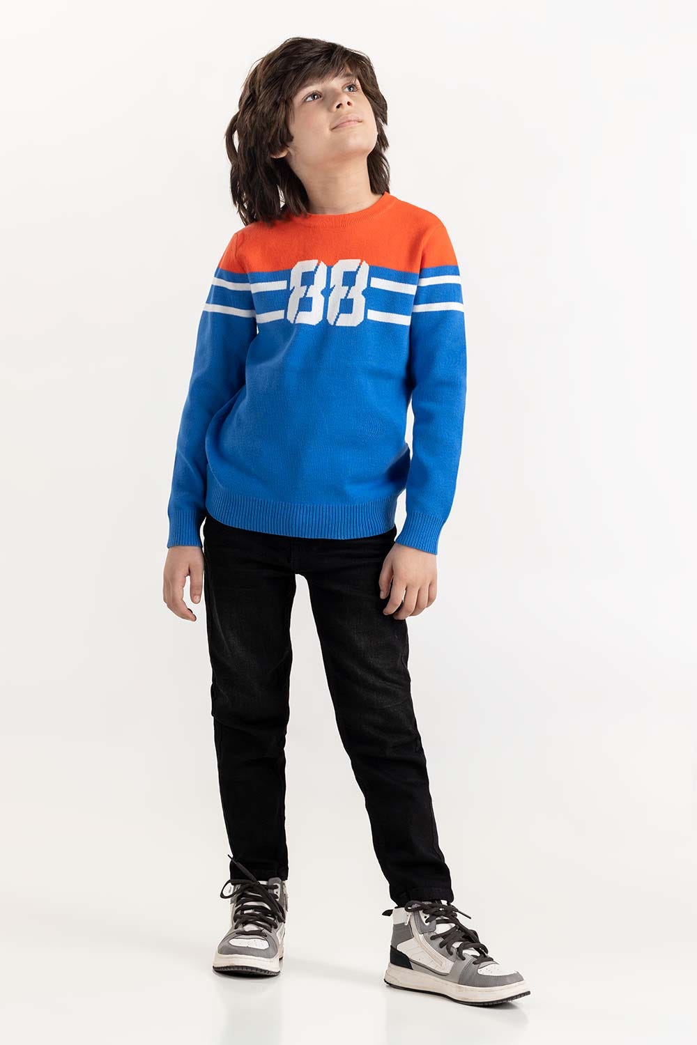 Junior Boy Blue Knit Sweater Color Block 224-311-038