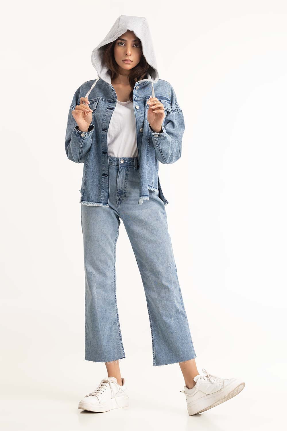 Blue Denim Button Down Hoodie 224-217-015