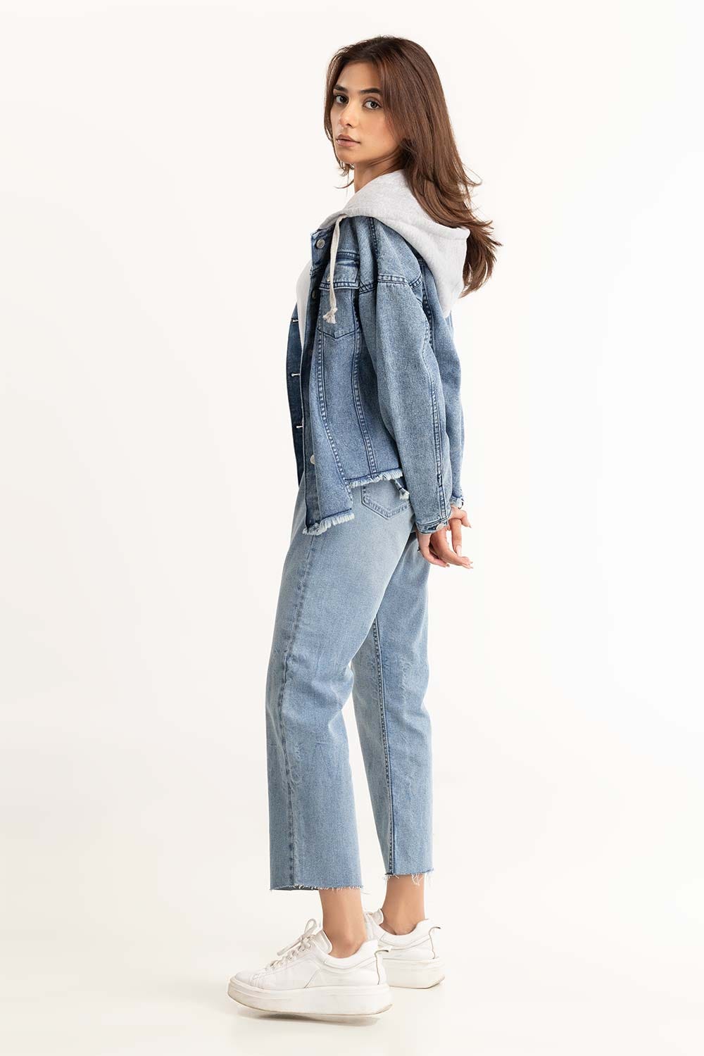 Blue Denim Button Down Hoodie 224-217-015