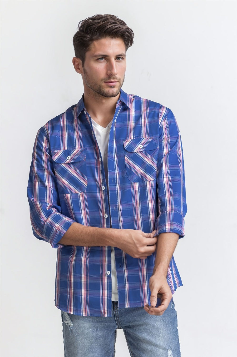 Blue Pink Checkered Casual Shirt MN-CS-SS24-107