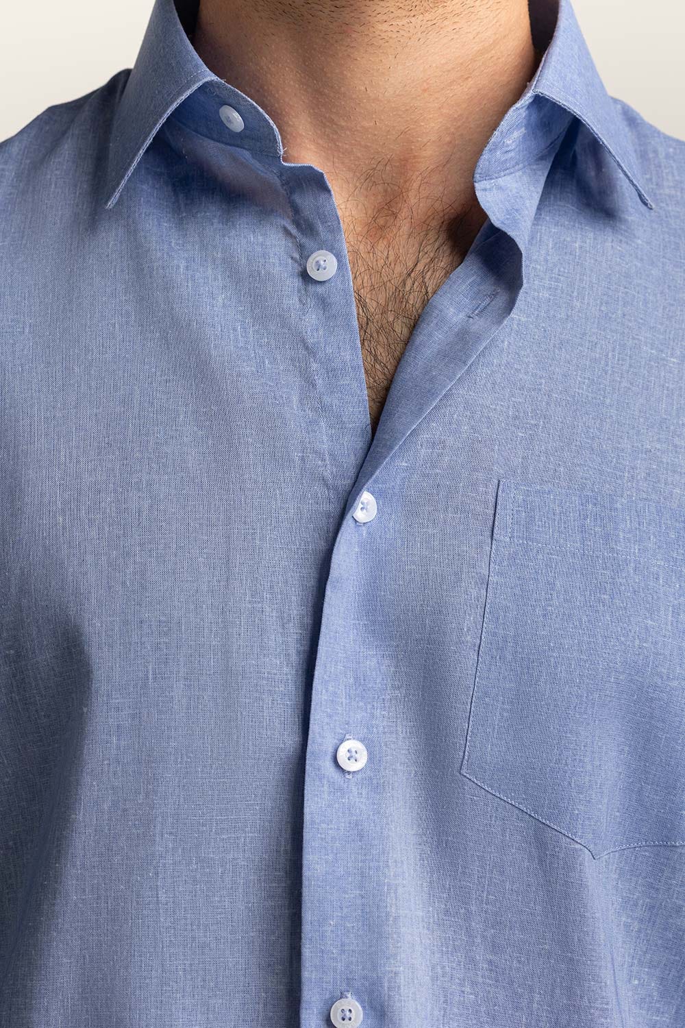 Blue Self Textured Cotton Linen Formal Shirt MN-FS-PD24-074